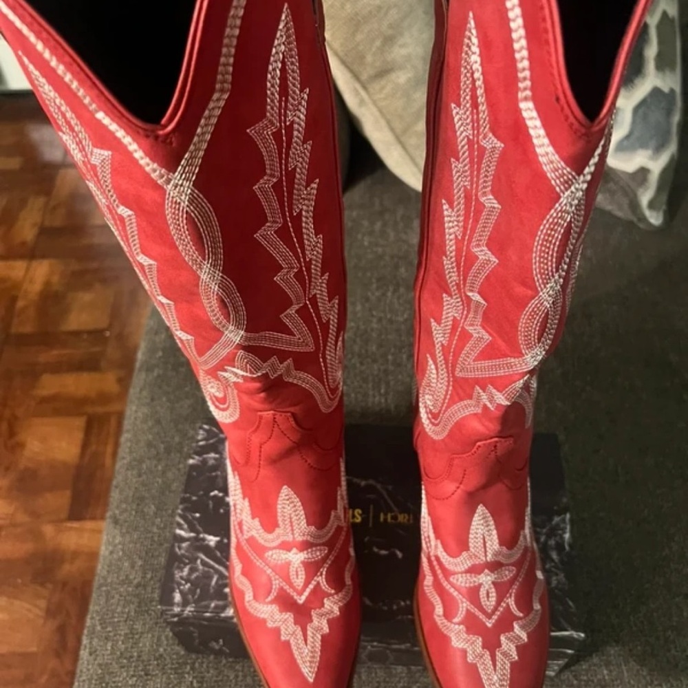 & Other Stories Red and White Heeled Boots